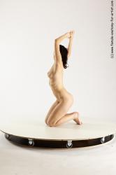 Nude Woman White Kneeling poses - ALL Slim Kneeling poses - on both knees long brown Multi angle poses Pinup